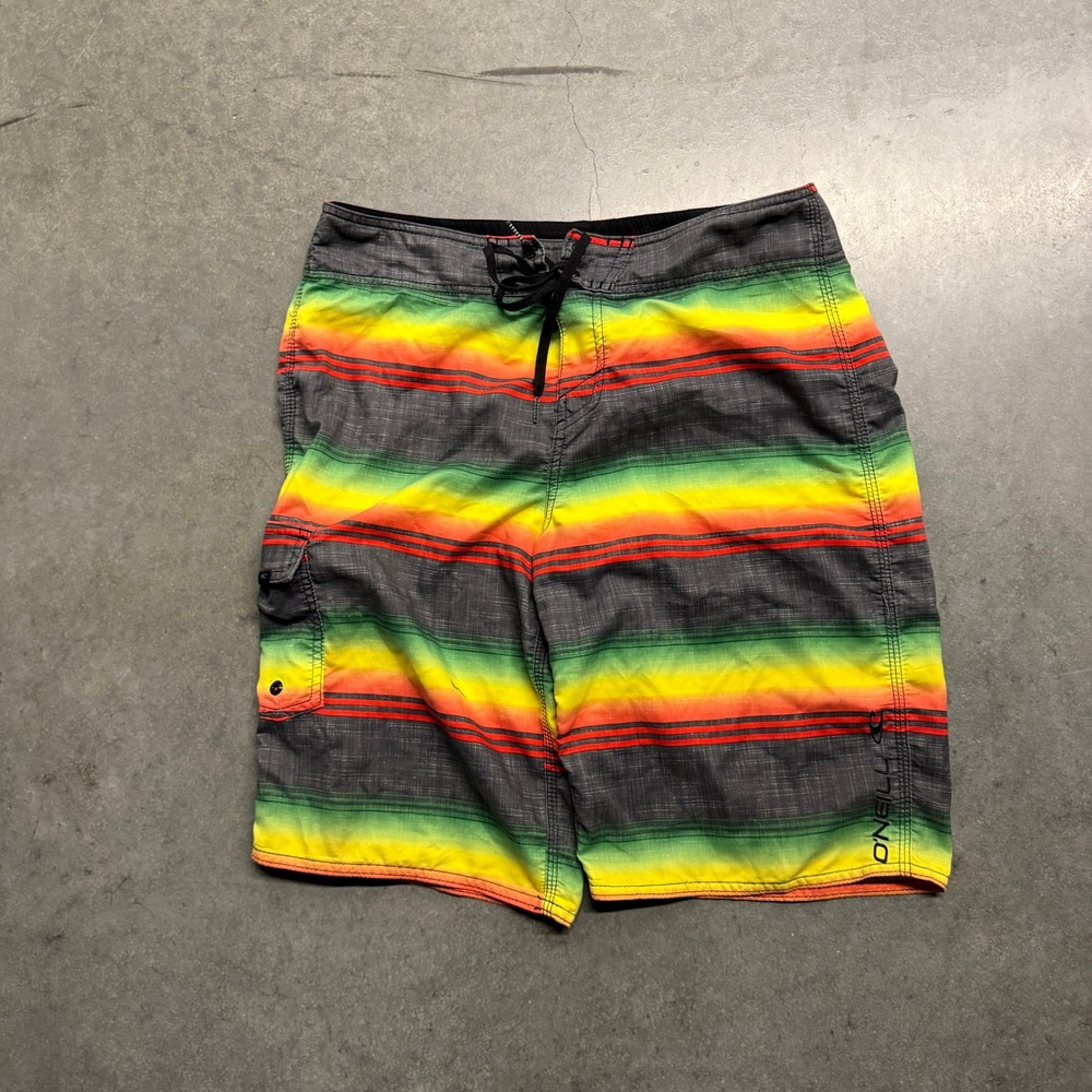 ONeill Mens Rasta Stripe Board Shorts Gray Red Yellow Green Size 32 3747